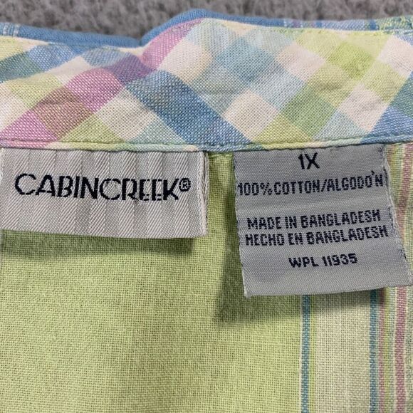 CABIN CREEK Shirt Womens 1X Button Up Blouse Top Plaid Short Sleeve Blue* - Picture 5 of 9